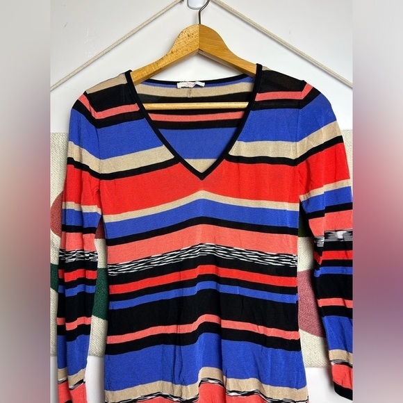 Trina Turk Striped Long Sleeve Midi Dress Size S V-Neck - Picture 4 of 11